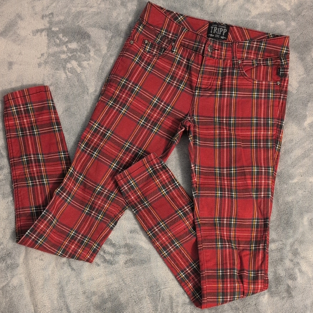 Tripp NYC Red Plaid Skinny Pants Sz 25